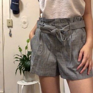 Tie waist plaid shorts